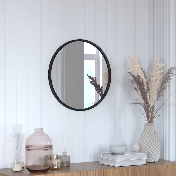 Flash Furniture 20" Round Black Metal Framed Accent Wall Mirror HFKHD-0GD-CRE8-981315-GG - main
